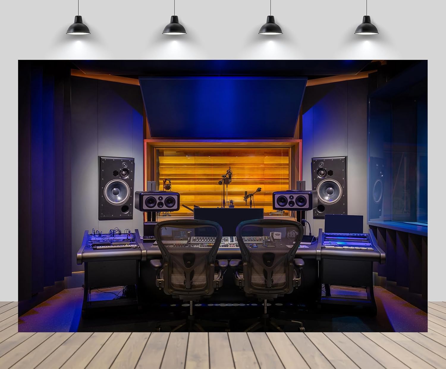 20x10ft Recording Studio Backdrop Modern Mixer Table Sound Source Equipment Listening Device Operation Desk Background Singer Music Producer Party Decor Photo Booth Studio Props Wallpaper