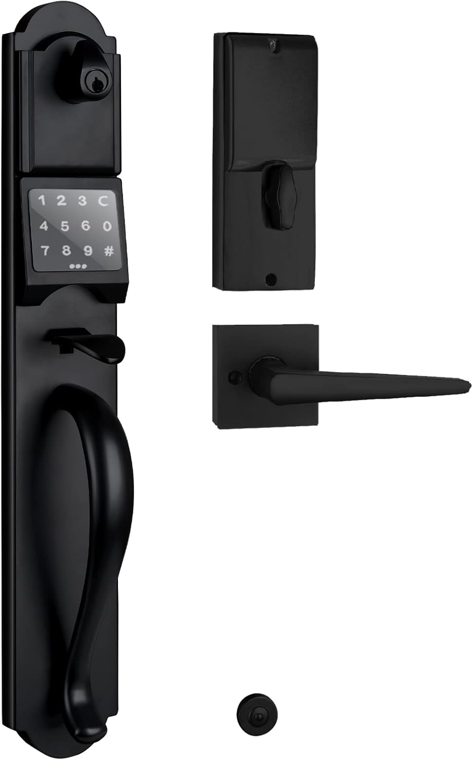 Keyless Entry Door Lock with Touchscreen Keypad, Electronic Exterior Door Handle Set in Camelot Trim, Smart Door Lock, Left&Right Handed, Matte Black Finish, 17.52'' Length