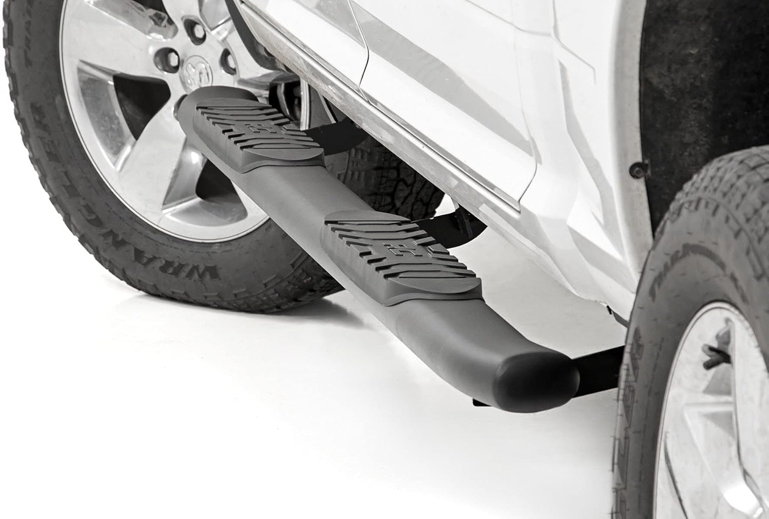 Rough Country Oval Nerf Steps for Ram 1500/2500/3500 (2010-2025) Crew Cab - OEM Style Rails with Built-in Side Steps