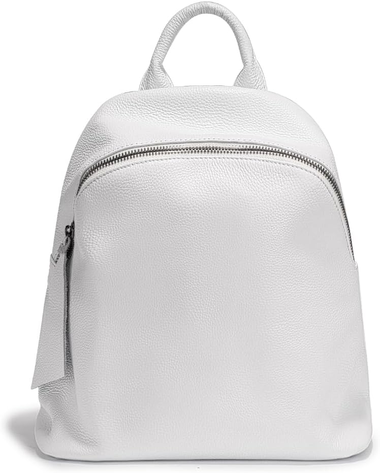 zency Casual Backpack Natural Leather for Women Office Bag with Adjustable Shoulder Strap (White)