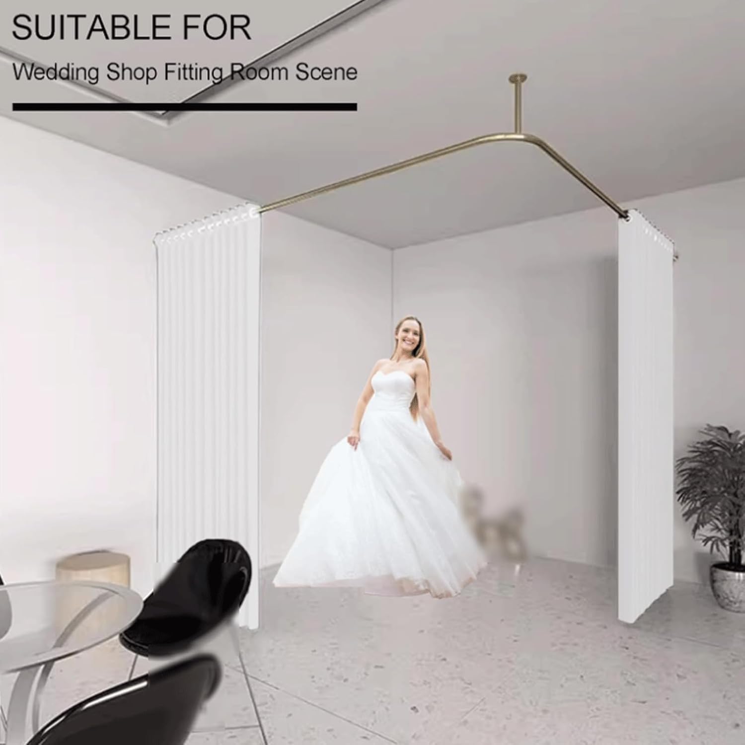 Curtain for Beauty Salon SPA Wall Mount Corner Room Divider Curtain w/L Shape Bathroom Shower Curtain Rod Health Center Privacy Partition Curtain for Fitting Room