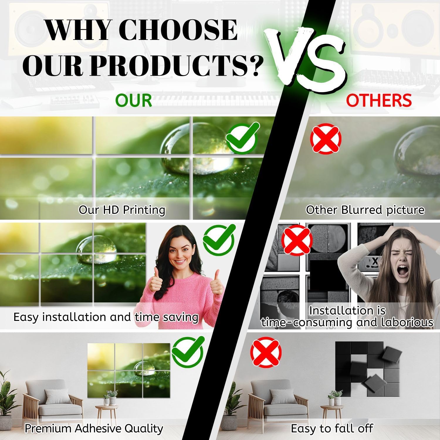 6 Pack Art Acoustic Panels Water Drop Nature Environmental Issues Sustainable Resources Sound Absorbing Panel 48