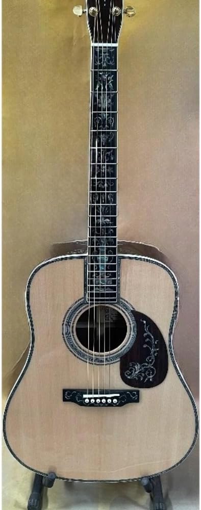 Acoustic Electric Guitar 6-String Full-Size Dreadnought with Ebony Fretboard & Flower Inlay – Custom Wood Body Acoustic-Electric Guitar for Stage, Recording & Home Practice