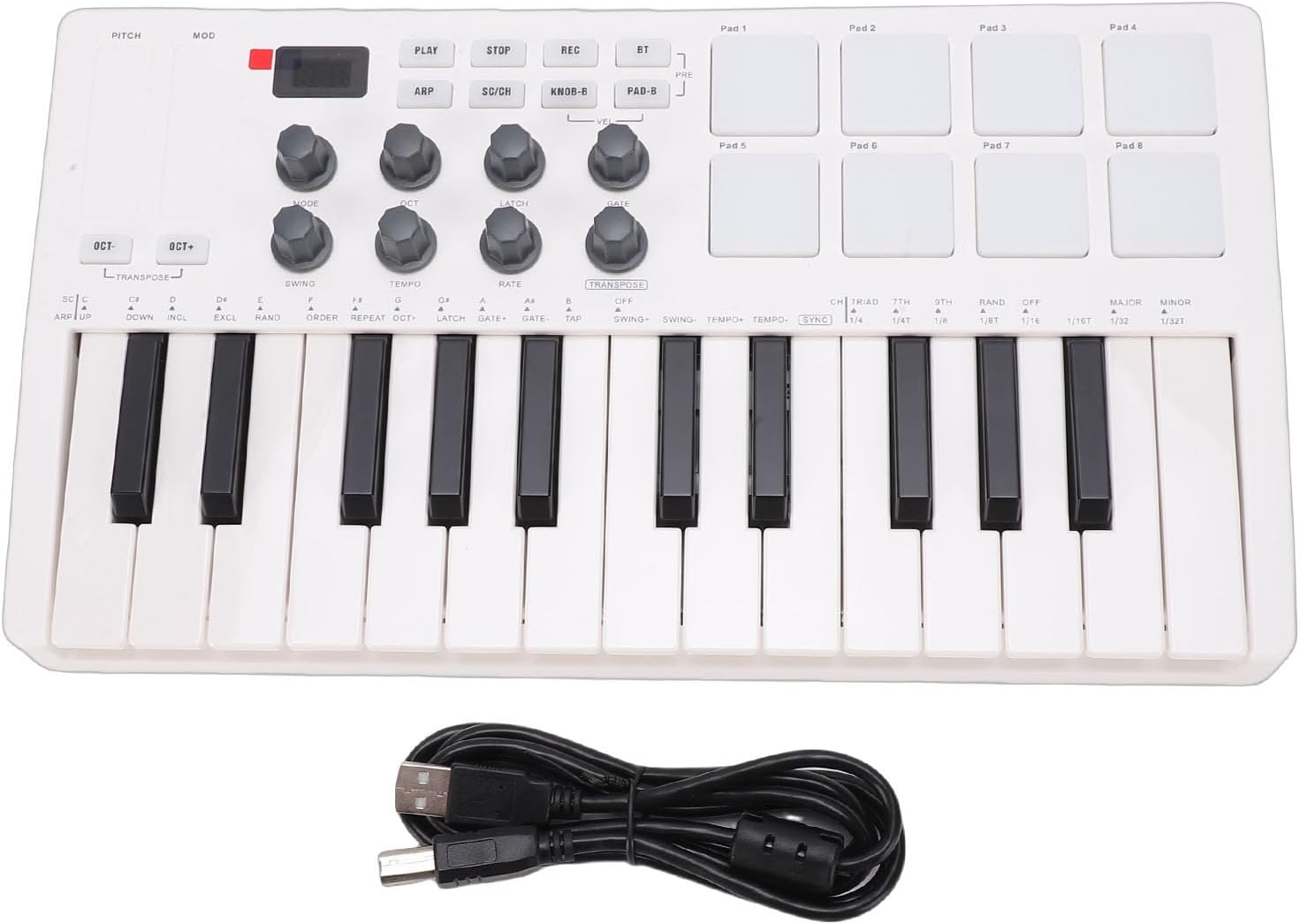 Asixxsix MIDI Keyboard Controller 25 Keys, Wireless Bluetooth Mini Portable Beat Maker Machine with 8 Backlit Drum Pads 8 Knobs 2 Capacitive Touch Strips for Music Production