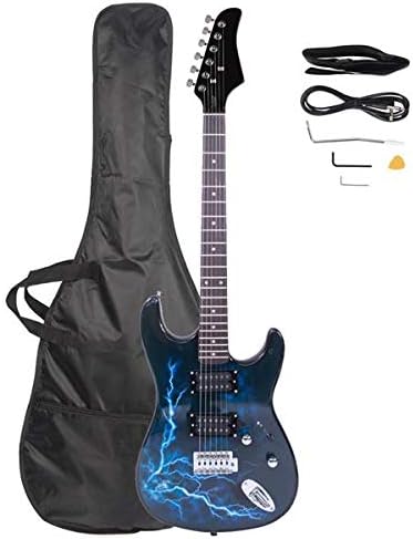 Lightning Style Electric Guitar with Power Cord/Strap/Bag/Plectrums Black & Dark Blue