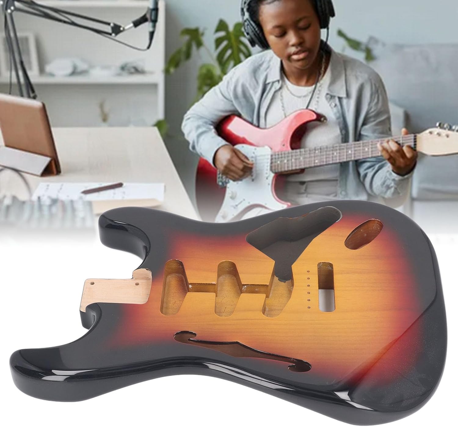 Electric Guitar Body, With SSS Wiring Way Design, Wooden Electric Guitar Body with High Gloss Finish for ST (GSB13ST Color Block