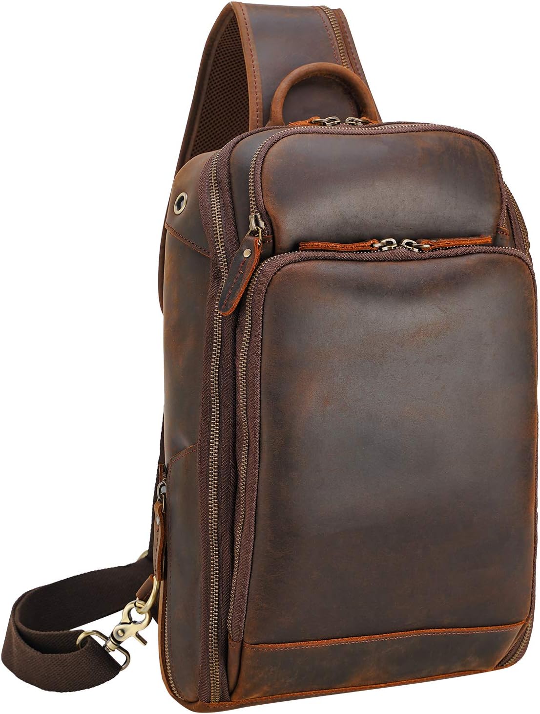 Polare Modern Style Sling Shoulder Bag Men’s Travel/Hiking Daypack with Full Grain Italian Leather and YKK Zippers