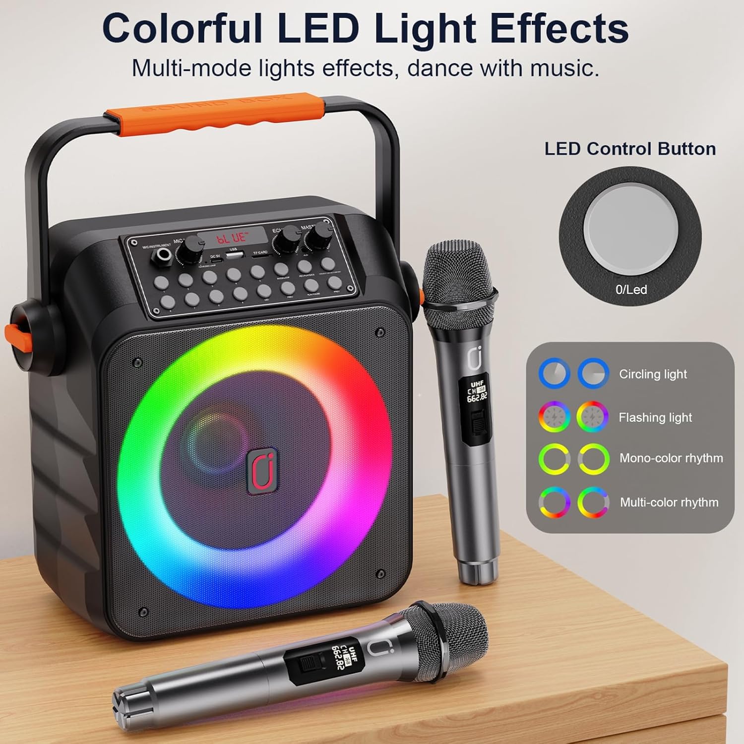 Karaoke Machine for Adults Kids: HWWR Portable Bluetooth Speaker with 2 Wireless Microphones, 6.5