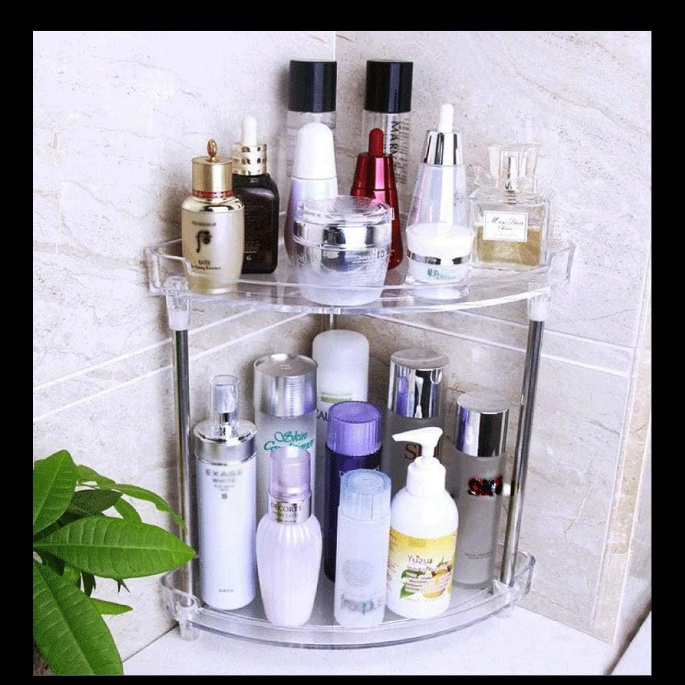 Drilling Bathroom Shelf Durable Aluminum Kitchen Storage Basket 2 Tiers Bathroom Corner Shelves Adhesive Shower Caddy for Shampoo(Size:Large)