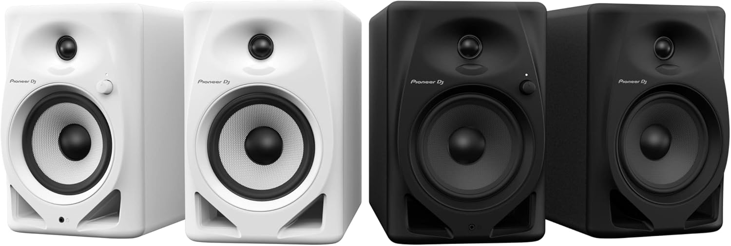 Pioneer DJ DM-50D 5-inch Active Monitor Speaker - Black & RockJam Portable DJ Laptop Stand with Adjustable Height, Anti-Slip Design, Works for Laptops, Controllers and CD Players