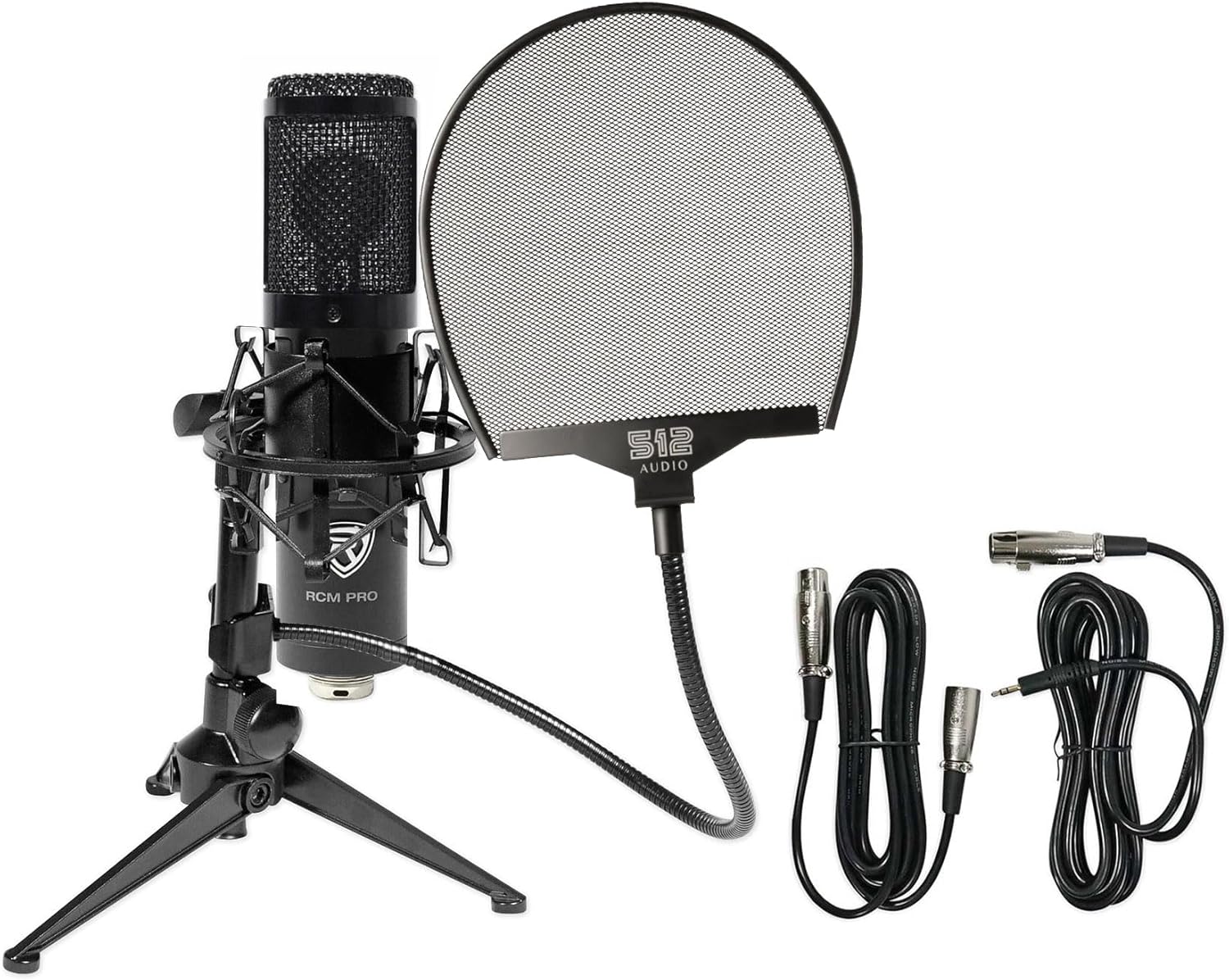 Rockville RCM PRO Bundle: Studio Condenser Microphone, RDTS Adjustable Desktop Tripod Stand, 512-POP Metal Pop Filter w/Gooseneck Clamp, 3-Items
