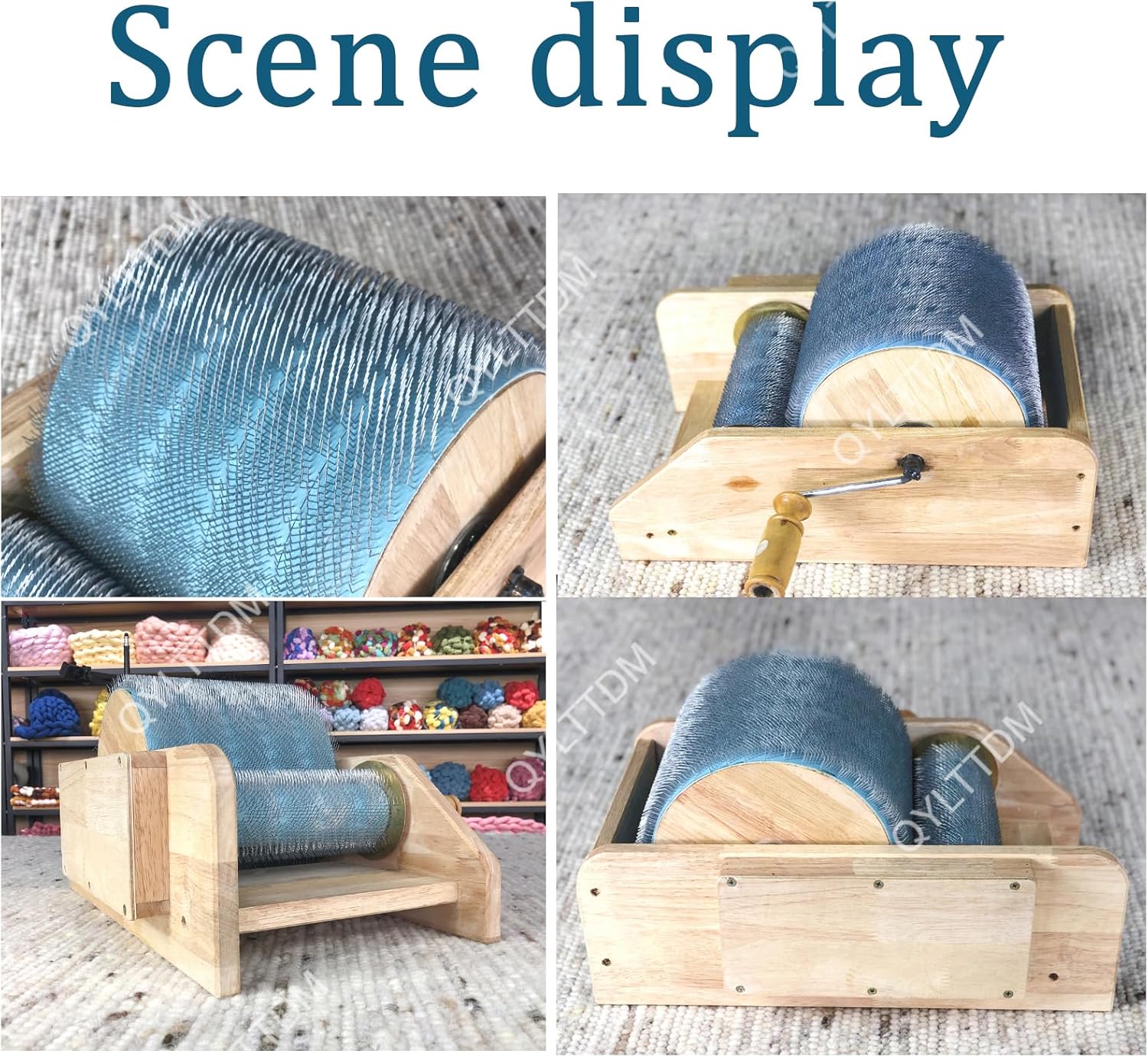 Wool Blending Board Carding Brush Set, DIY Manual Wool Felt Machine, 45*43*25 cm Fiber Blending Board, with Roller and Nylon Bearings, Wool Fiber Drum Carding Machine, for Mix Colors, Organize Wool