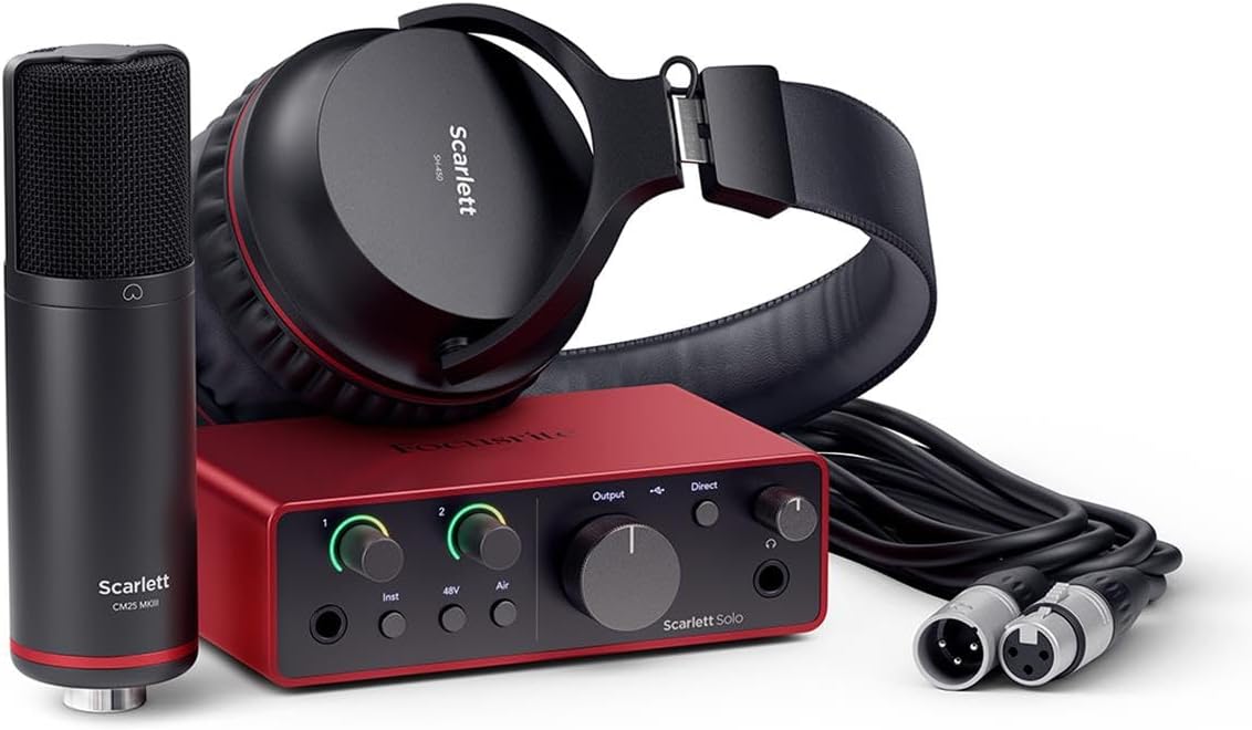 Focusrite Scarlett Solo Studio 4th Gen Recording Bundle, Red (Renewed)