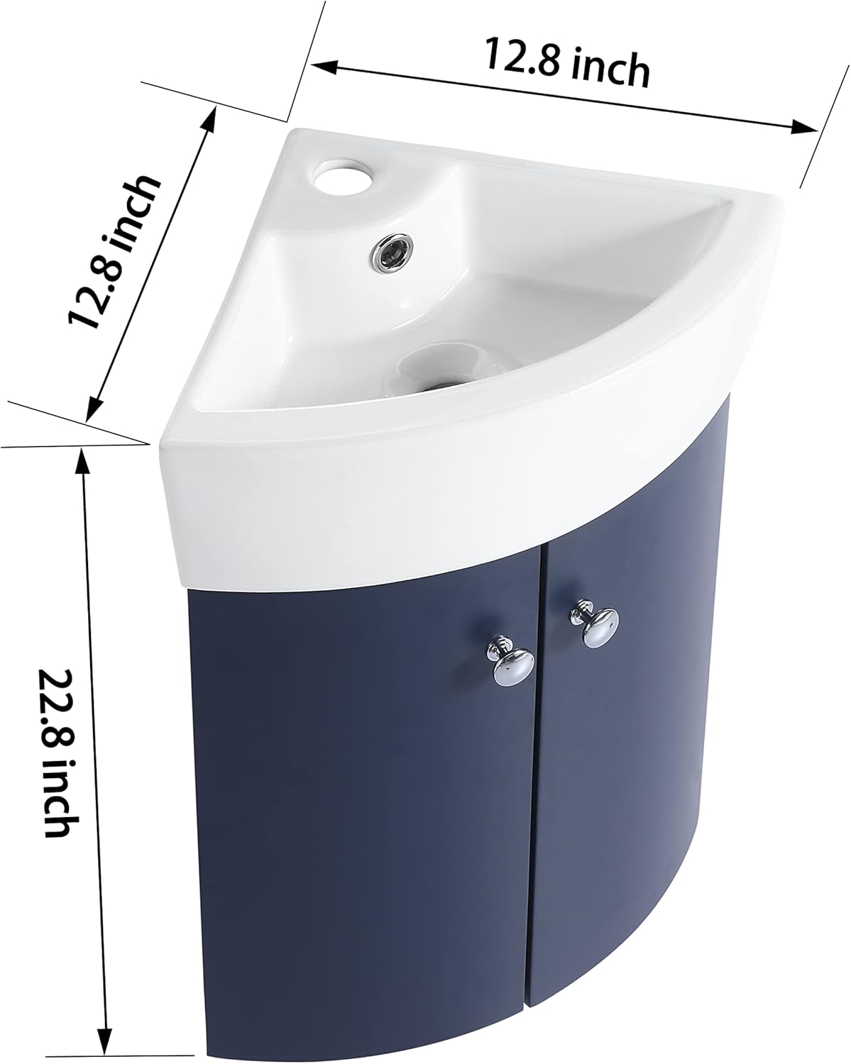 12.8 Inch Corner Bathroom Vanity Sink Combo for Small Space Wall Mounted Cabinet Set,Ceramic Sink