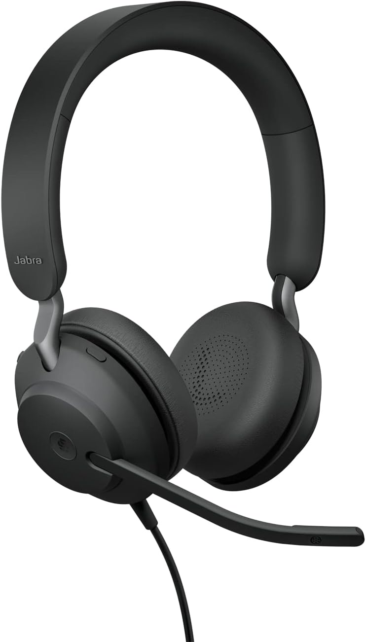 Jabra Evolve2 40 PC Headset - Noise Cancelling Microsoft Teams Certified Stereo Headphones with 3-Microphone Call Technology - USB-A Cable - Black