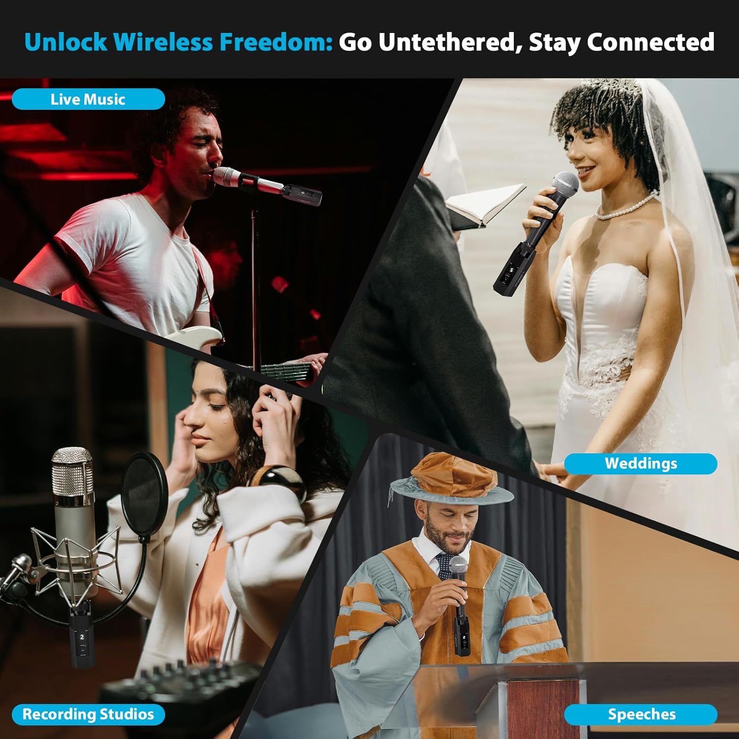 Phenyx Pro Plug-on XLR Wireless Transmitter Receiver System, Wired-to-Wireless Microphone System w/ 16 UHF Frequencies, Auto-Scan, XLR Microphone Adapter for Both Dynamic Mic and Condenser Mic (PTU-X)