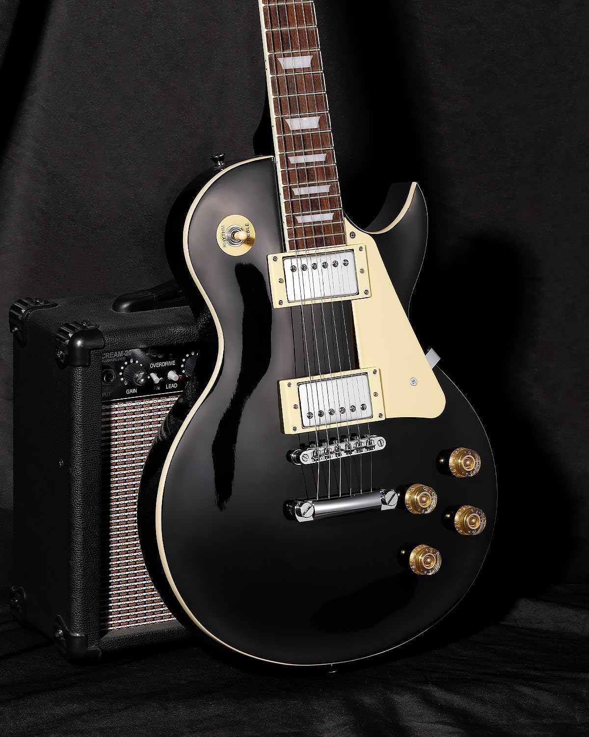 SC Electric Guitar Series - SC Electric Guitar with 5W Mini Amplifier，Mahogany Body, Rosewood Fingerboard, Humbuckers Pickups, Tune-O-Matic Bridge, C Neck (Black)