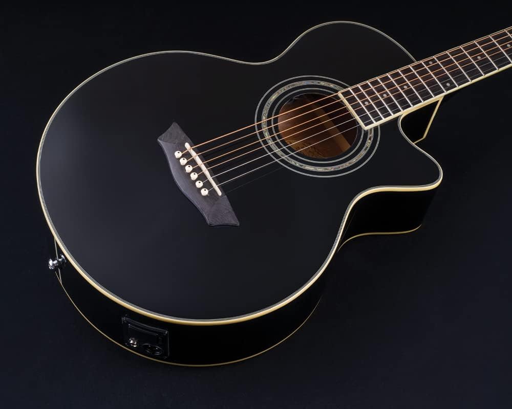 Washburn EA12B-A Festive Series Mini Jumbo Cutaway Acoustic Electric Guitar, Black