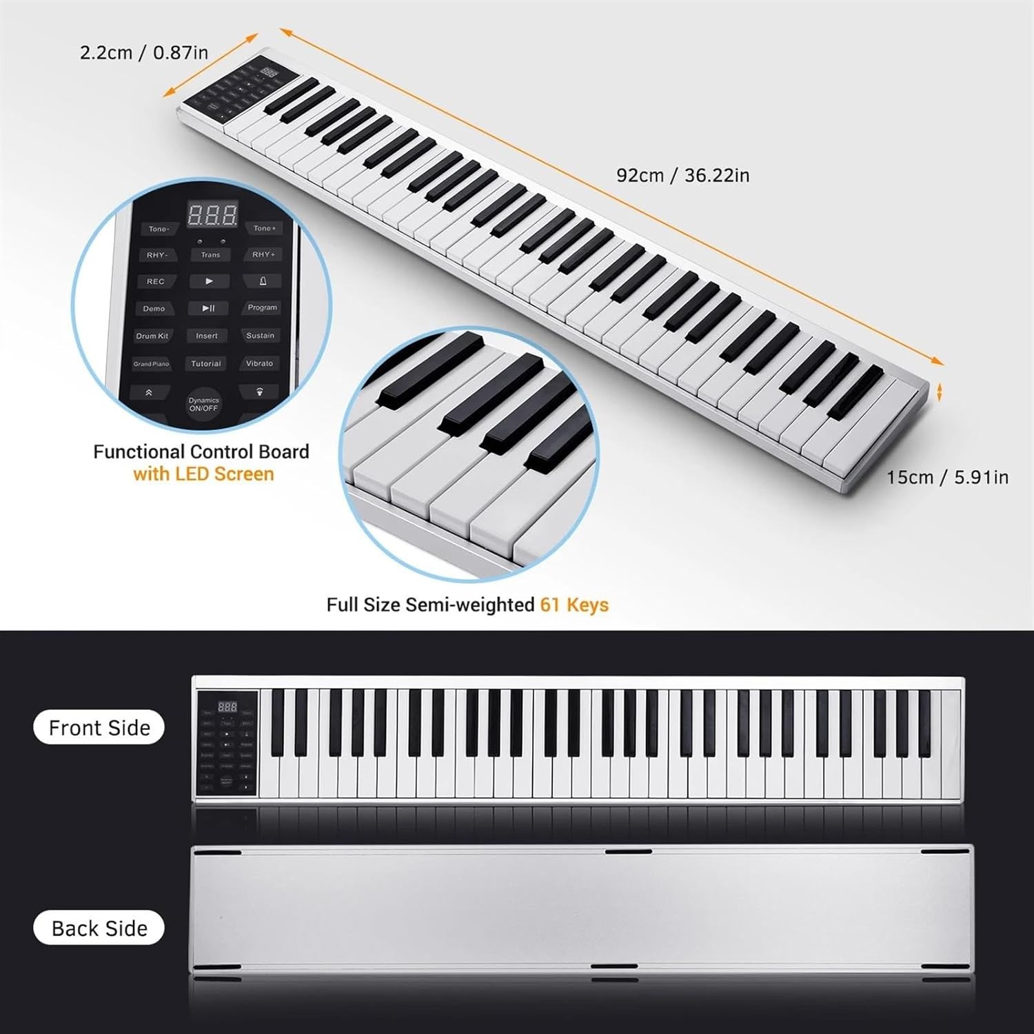 Beginner Electric Digital Piano 61-Key Piano Keyboard Digital Keyboard MIDI Output 128 Tones 128 Rhythms 14 Demo Songs Recording Playback Piano