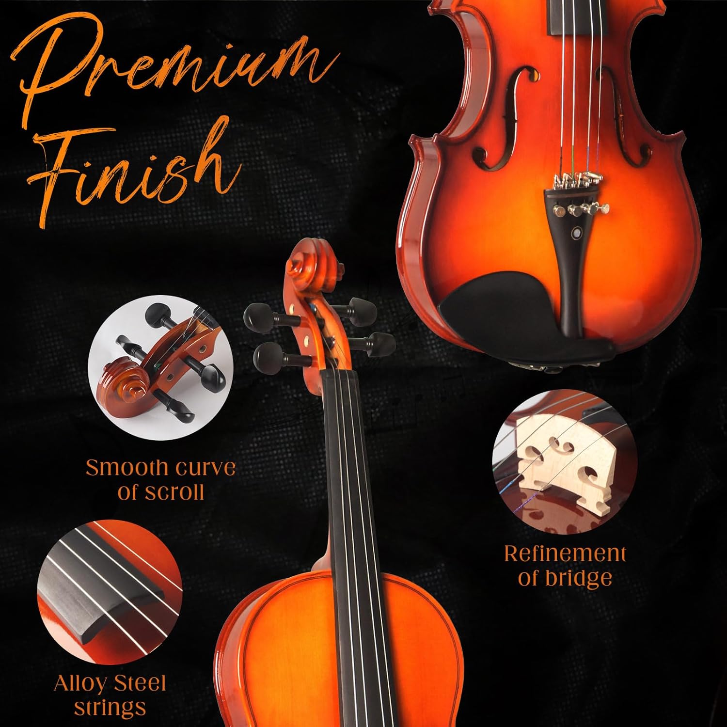 1/2 Violin For Beginners, CVN-300 Solidwood Ebony Fitted Violin with Strings, Beginner Starter Violins Kit For Student w/Hard Case, Rosin, Bow, Stringed Musical Instruments