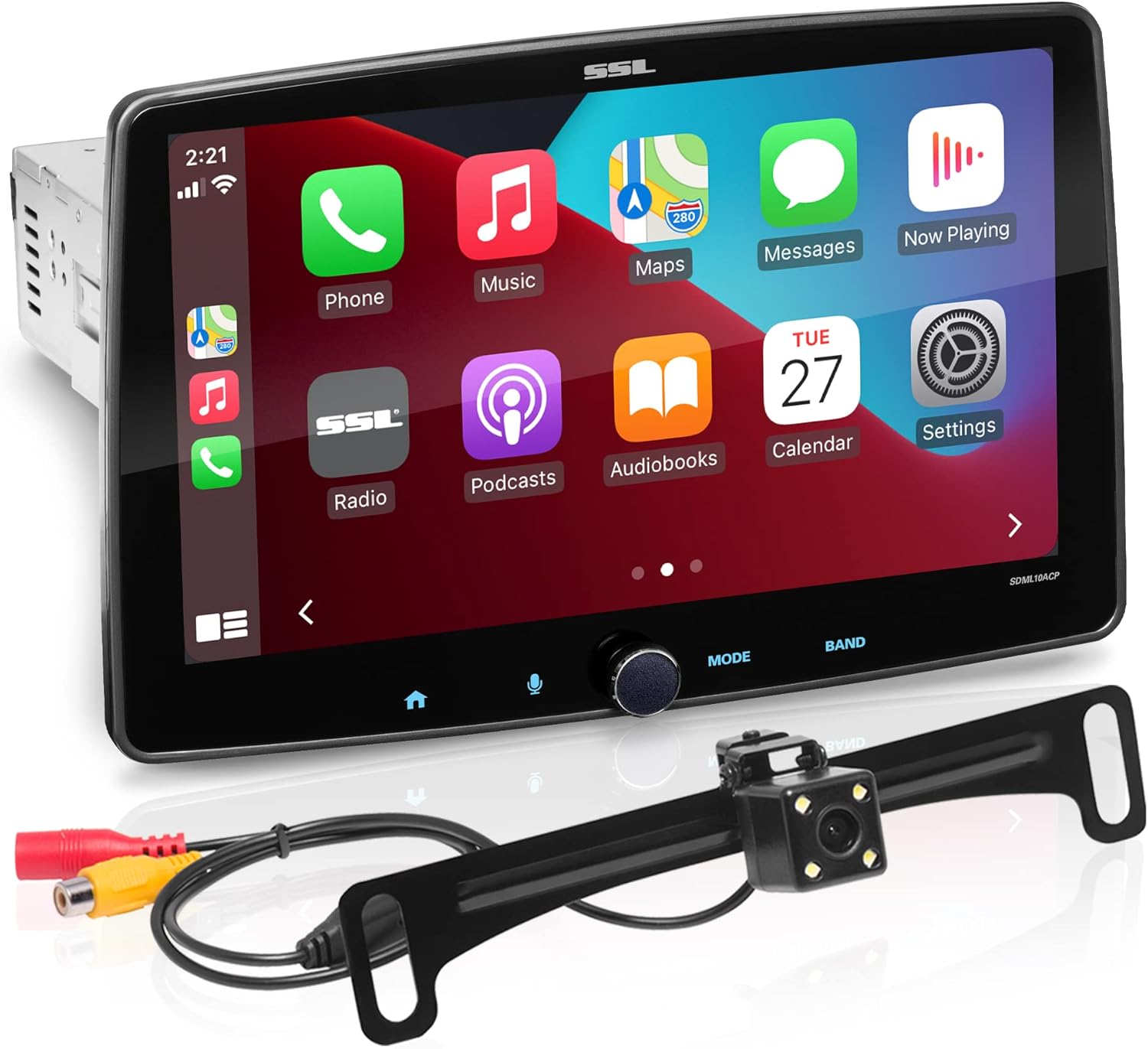 Sound Storm Laboratories SDML10ACPR Apple CarPlay Android Auto Car Multimedia Player – Single Din Chassis With 10 Inch Capacitive Touchscreen, Bluetooth, No DVD, Rear Camera Included, RGB Illumination