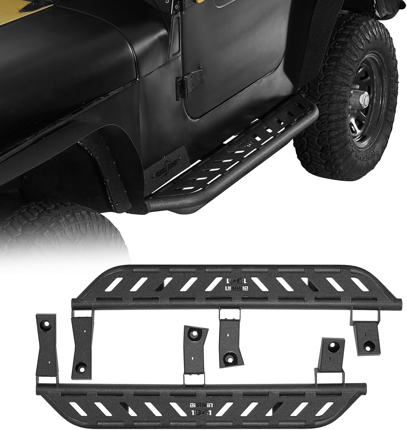 Hooke Road 87-95 YJ Rock Sliders Side Steps for 1987-1995 Jeep Wrangler YJ, Running Boards Step Bars Rocker Gurad