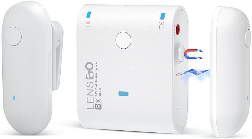 LENSGO 318C II 2.4GHz Dual Clip on Wireless Lavalier Microphone for DSLR/SLR Camera Camcorder iPhone Android Rechargeable Lapel Mic for Video Recording Interview TikTok YouTube Live Streaming -B