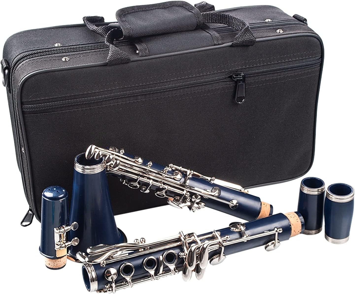 Standard Clarinet Dark Blue ABS Clarinet Bb Cupronickel Plated Nickel 17 Key with Cleaning Cloth Gloves Woodwind Instrument Beginner Clarinet