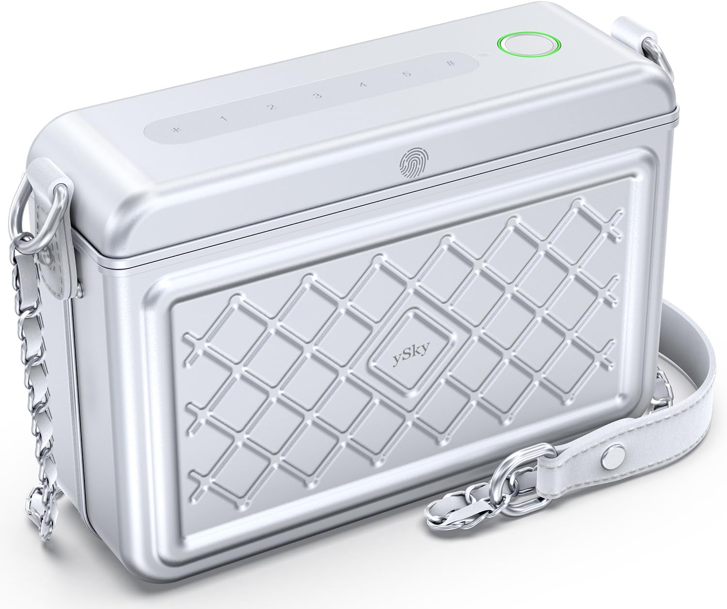 ySky Anti-Theft Fingerprint Safe lock box for Women,Lady Metal phone lock storage box with password,travel safe Security Box,MFi Certified Findmy to Track Belongs privacy protection(Silver)