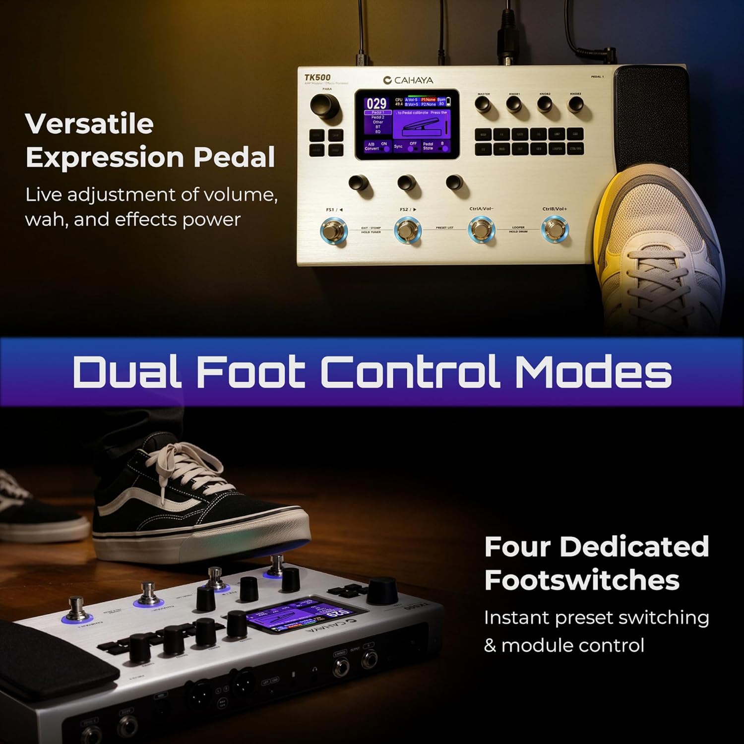 CAHAYA Guitar Pedal Board Multi-Effects: Professional Grade with 320 Effects 120 Amplifier Models Looper IR Cabinet Simulations Multi Effect Processor Pedal Board for Acoustic Electric Guitar & Bass