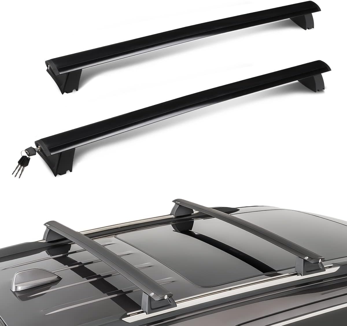 DNA Motoring PT-ZTL-8049 Pair Aluminum Car Roof Rack Cross Bars Compatible with 11-18 Jeep Grand Cherokee,Black