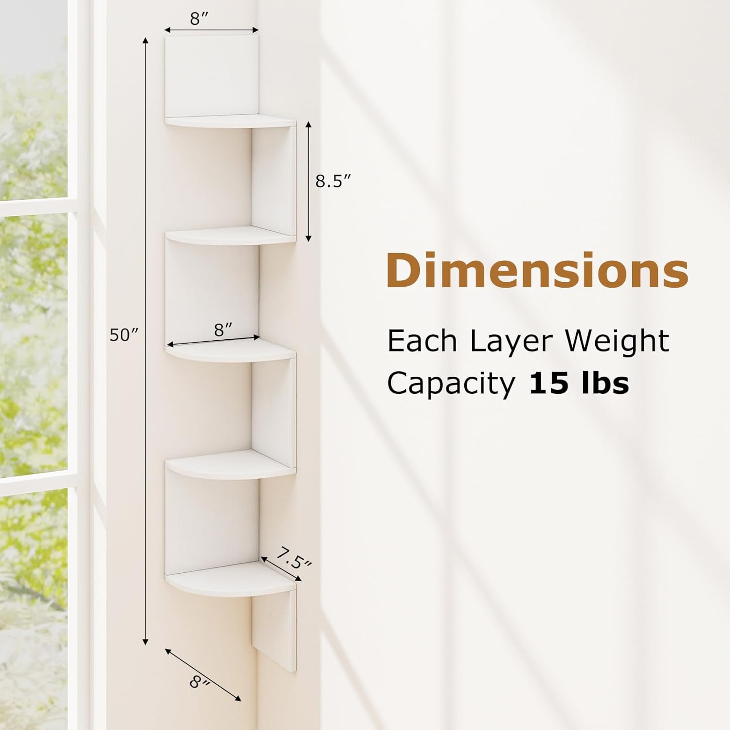 Tangkula 5-Tier Corner Shelf Wall Mount, Farmhouse Floating Corner Bookshelf, Industrial Modern Display Shelf Stand, Wooden Storage Organizer for Living Room Home Office (2, White)