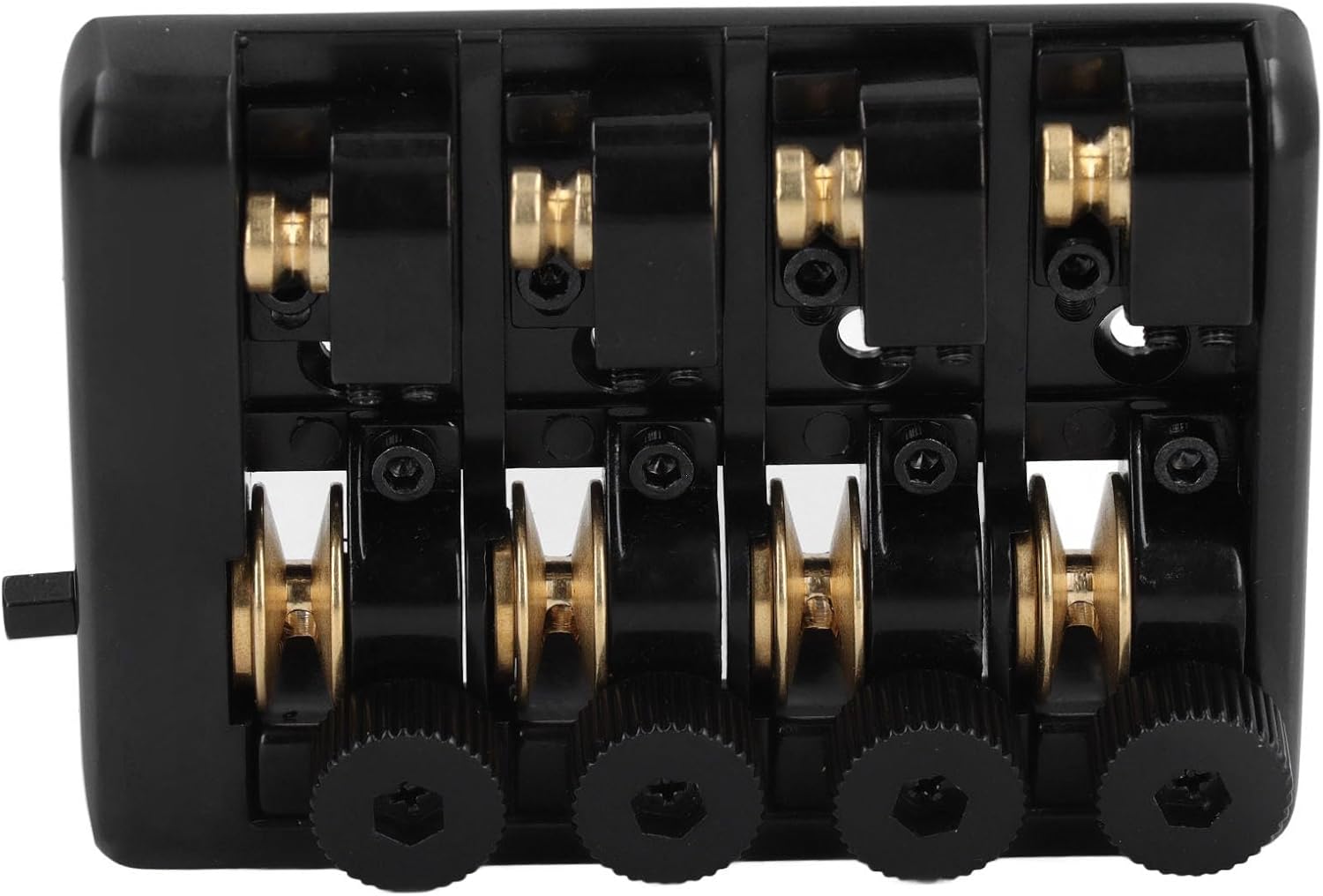 Headless Electric Bass Bridge, 4 String Headless Guitar Fixed Bridge Zinc Alloy Brass Bridge Replacement with String Lock for Musicians (Black)