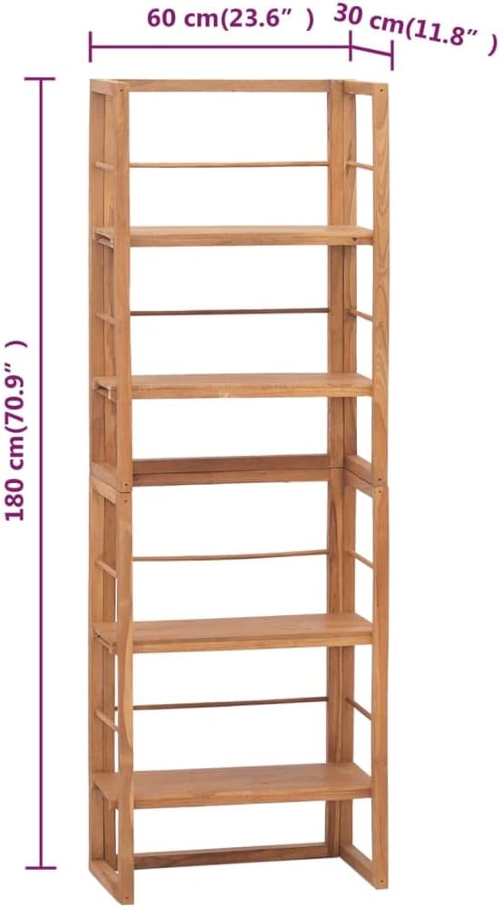 Solid Teak Wood Shelving Unit, 4-Shelf Adjustable Storage Bookcase, 11.8
