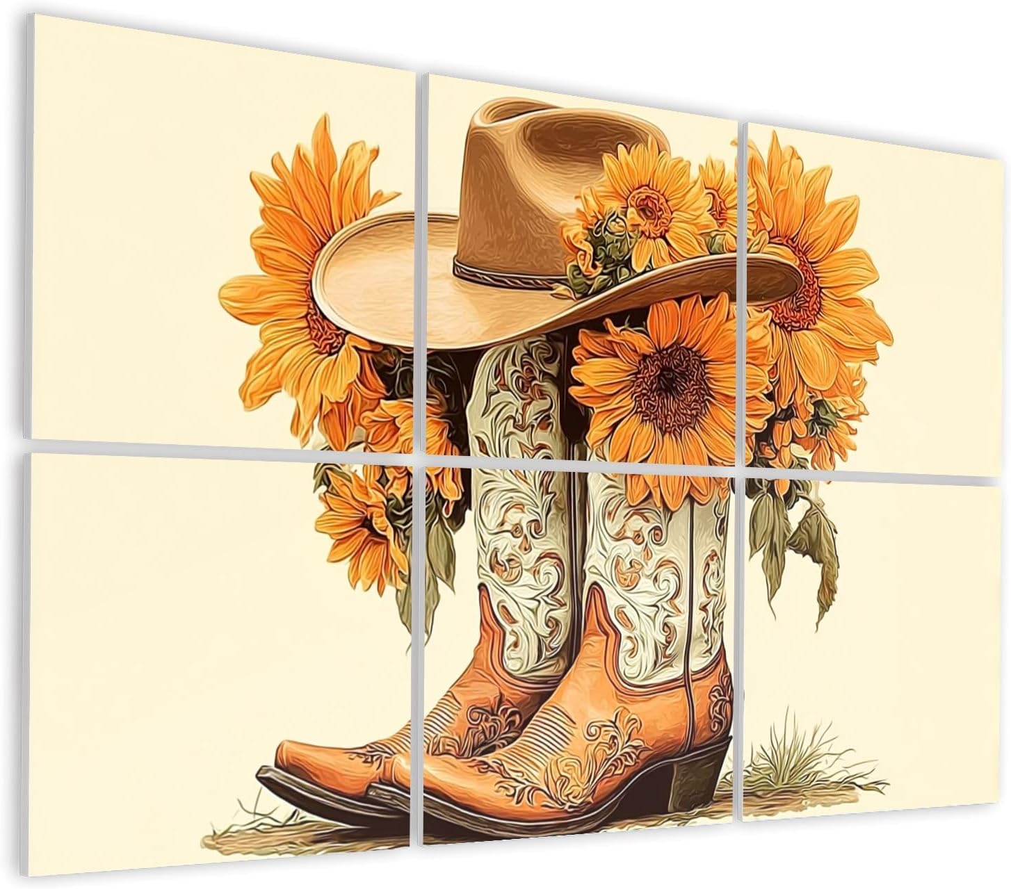 6 Pack Art Acoustic Panels Self Adhesive Cowboy Boots Sunflowers Western Hat Decorative Soundproof Wall Panels Sound Absorbing Panel 48