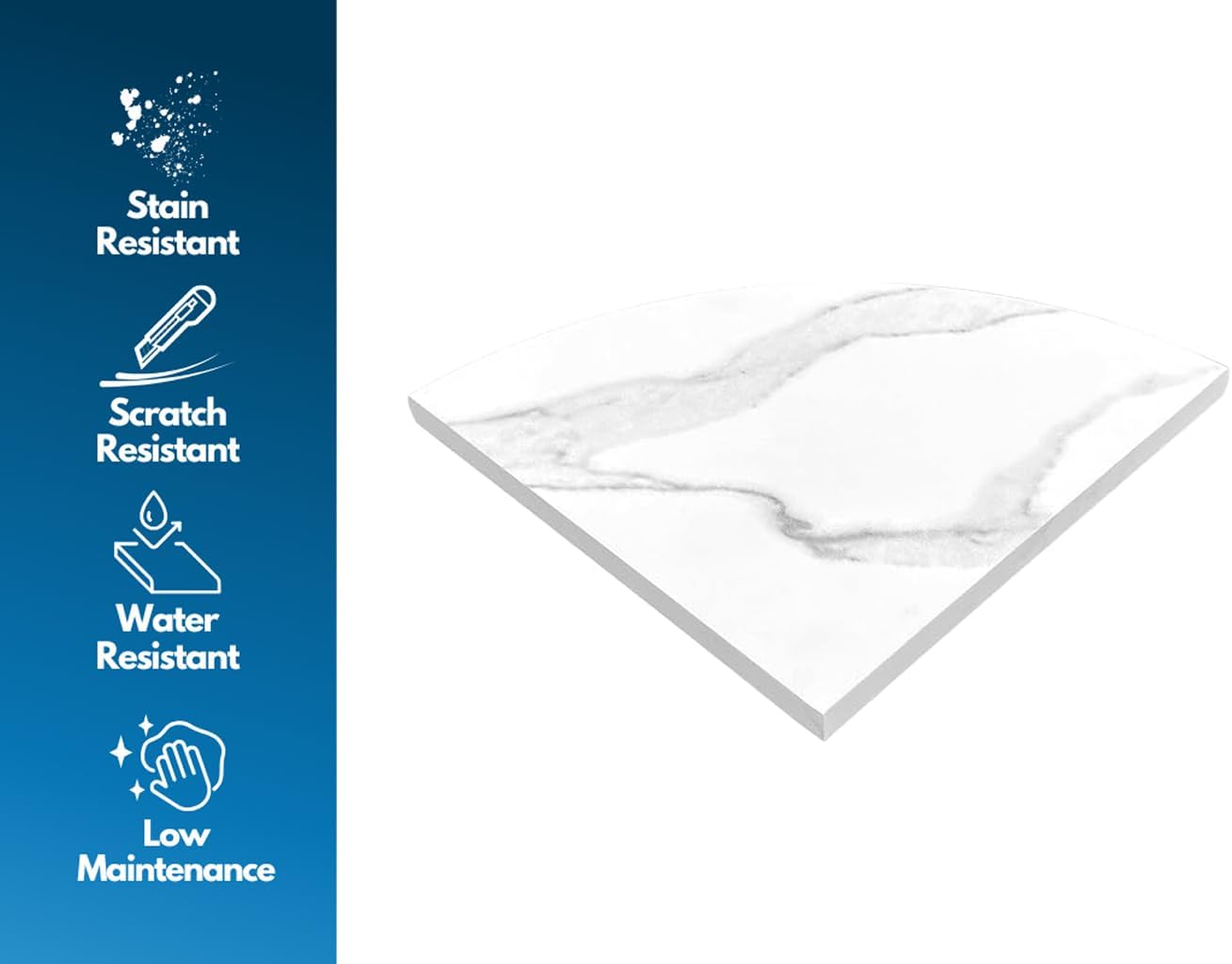 18 Inch Calacatta Engineered Marble Corner Shower Shelf Bathroom Caddy, Wall Mounted Shower Shelf, Classic Flatback Design