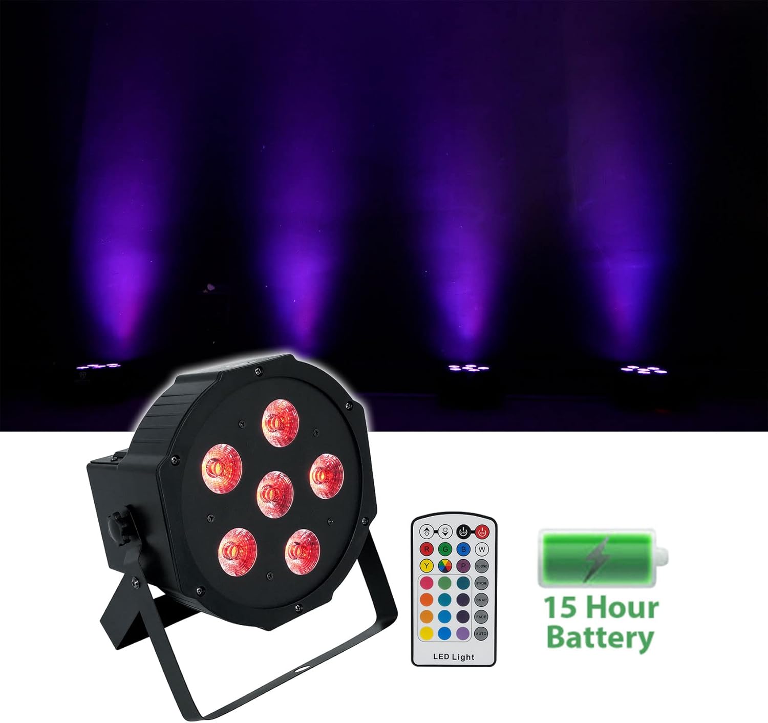 Rockville Battery PAR 6RF Bundle: 6 RGBWA+UV 22W Battery Powered Wireless DMX Par Wash Lights, RLBP6 Padded Backpack Bag for Uplighting Transport, 7-Items
