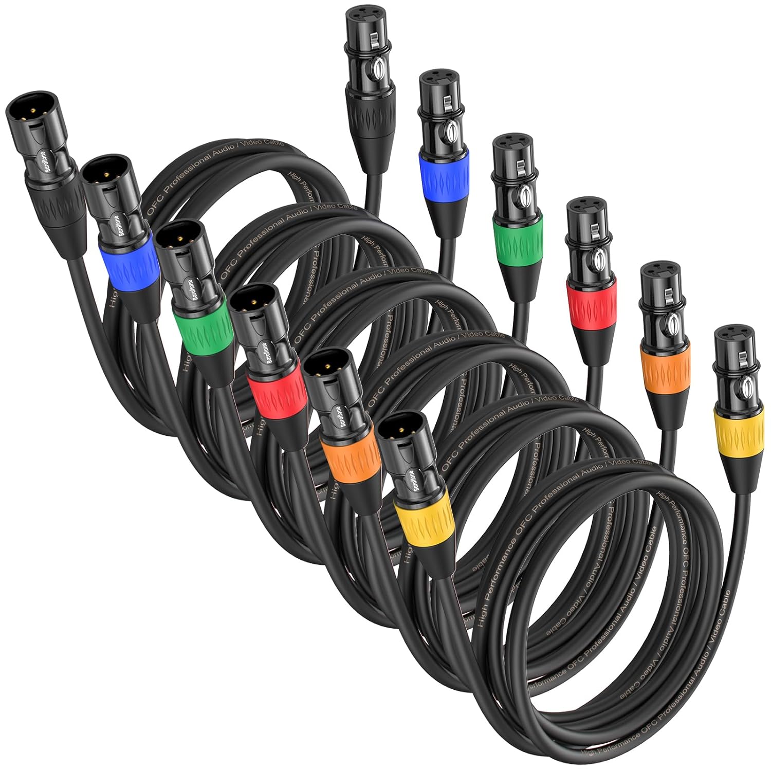 XLR Cables, Microphone Cables 25ft 6 Pack, XLR Speaker Cable Male to Female Gold-Plated 3-pins Balanced Mic Cable for Microphones, Stage Lighting, Speaker Systems and More