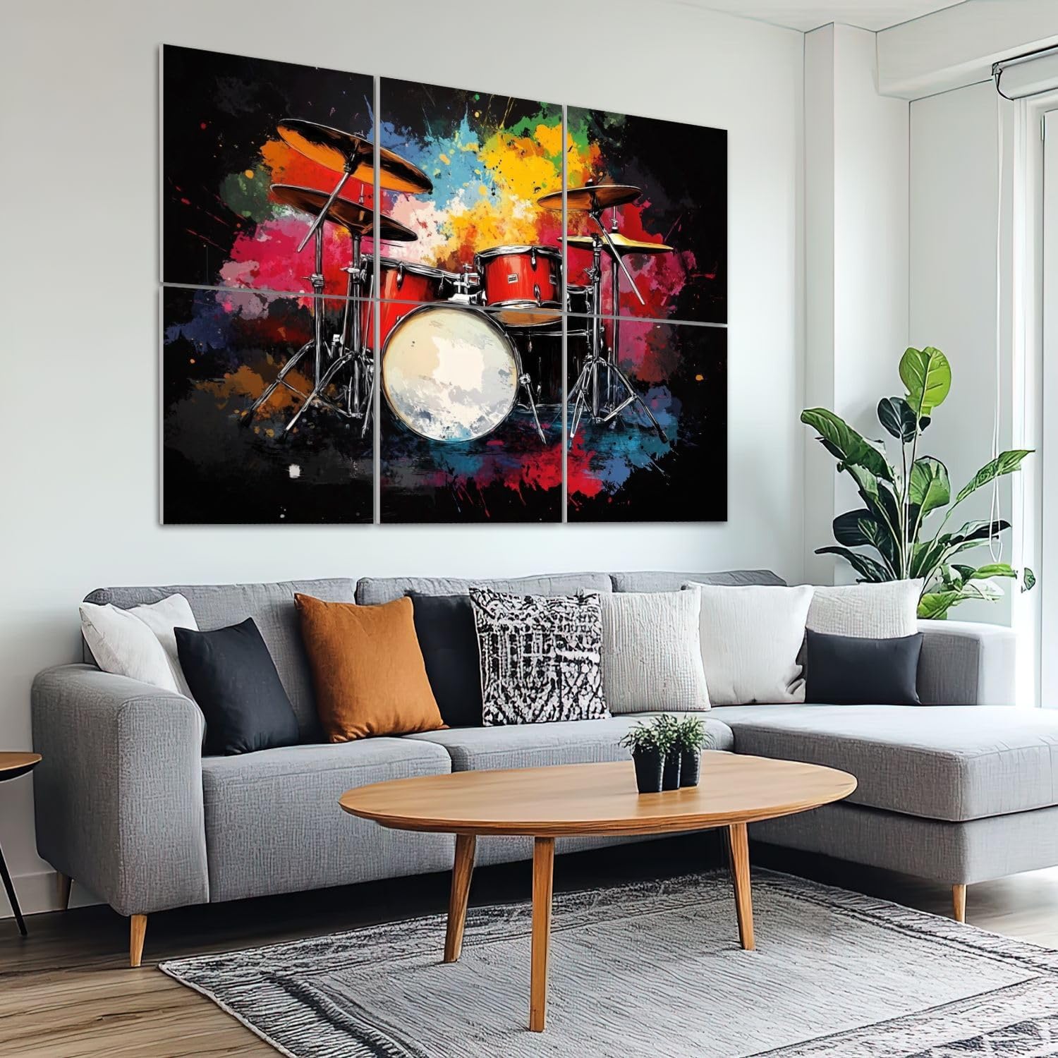 6 Pack Art Acoustic Panels Sound Absorbing Music Abstract Drum Set Bold Colors Musical Instruments Composition Decorative Soundproof Wall Panels Self Adhesive for Recording Studios Office 72