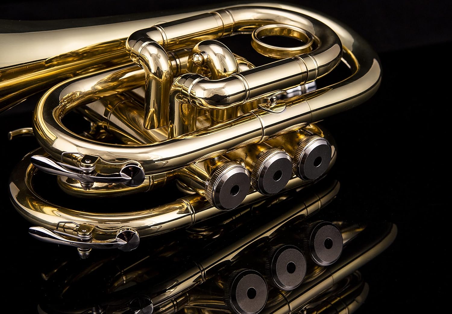 Glory Bb Pocket Trumpet with Case, Cleaning Cloth, Gloves, Gold Lacquer (LAQUER)