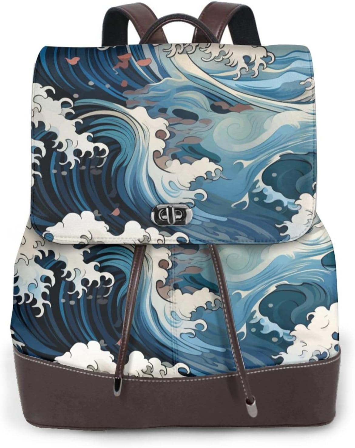 Japanese Waves3 for Womens Backpack Purse Microfiber PU Anti-theft Large Fashion Designer Travel Bag Ladies Shoulder Bags