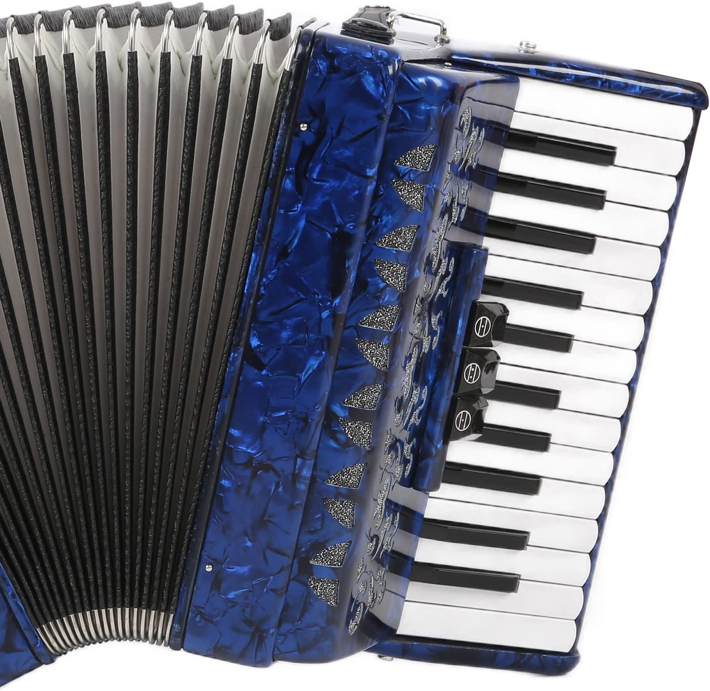 Accordion, 26 Key 48 Bass Exquisite Celluloid Piano Accordion with Strap, 13.3 x 15.3 x 7in Professional Button Accordion Musical Instrument for Beginners for Stage Performance