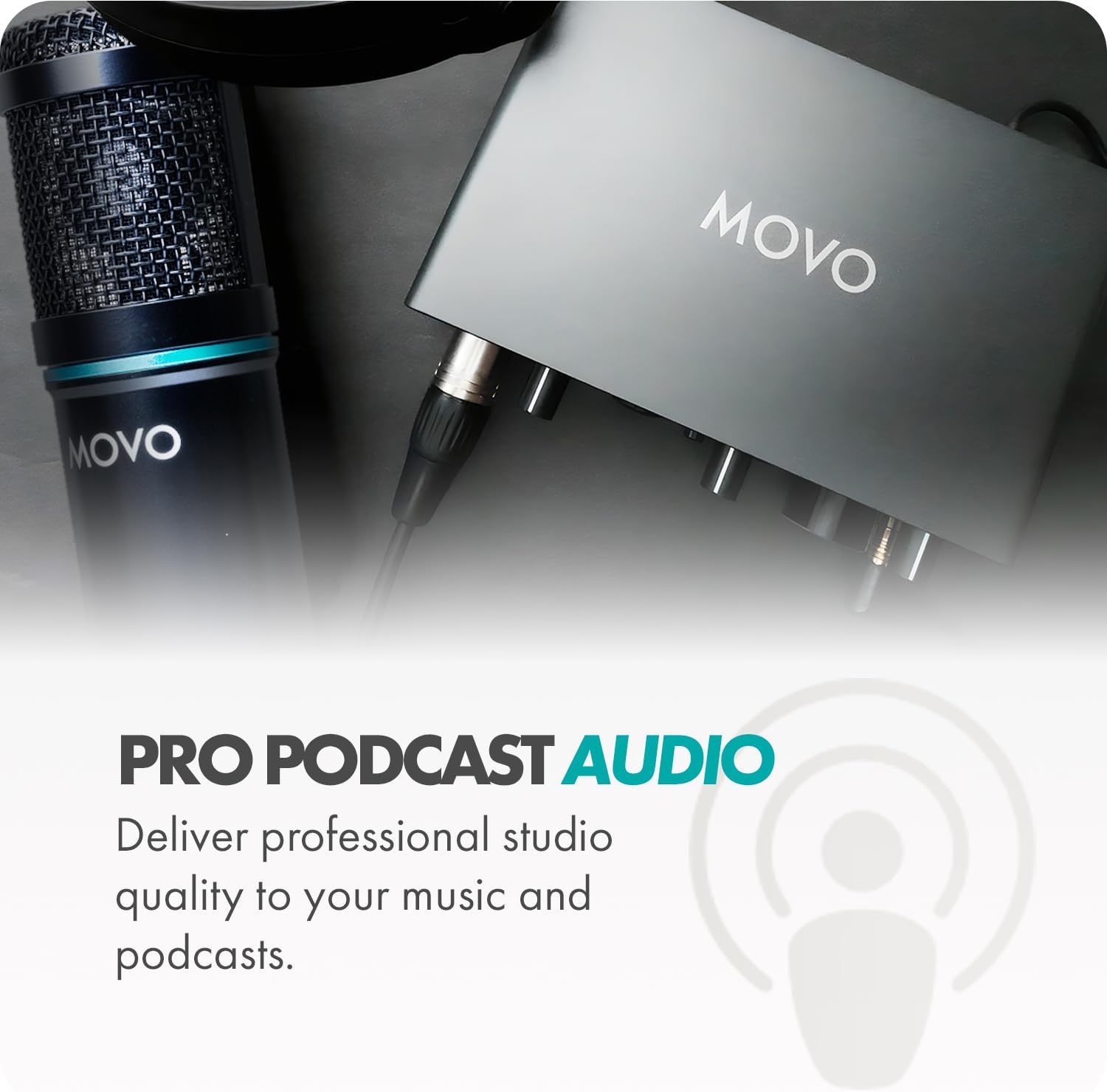 Movo PodPakT Universal Cardioid Condenser Microphone Kit with MDX-1 2x2 Audio Interface with Tabletop Mic Stand and Studio Headphones - Podcast Equipment Set for YouTube, Podcast, Streaming