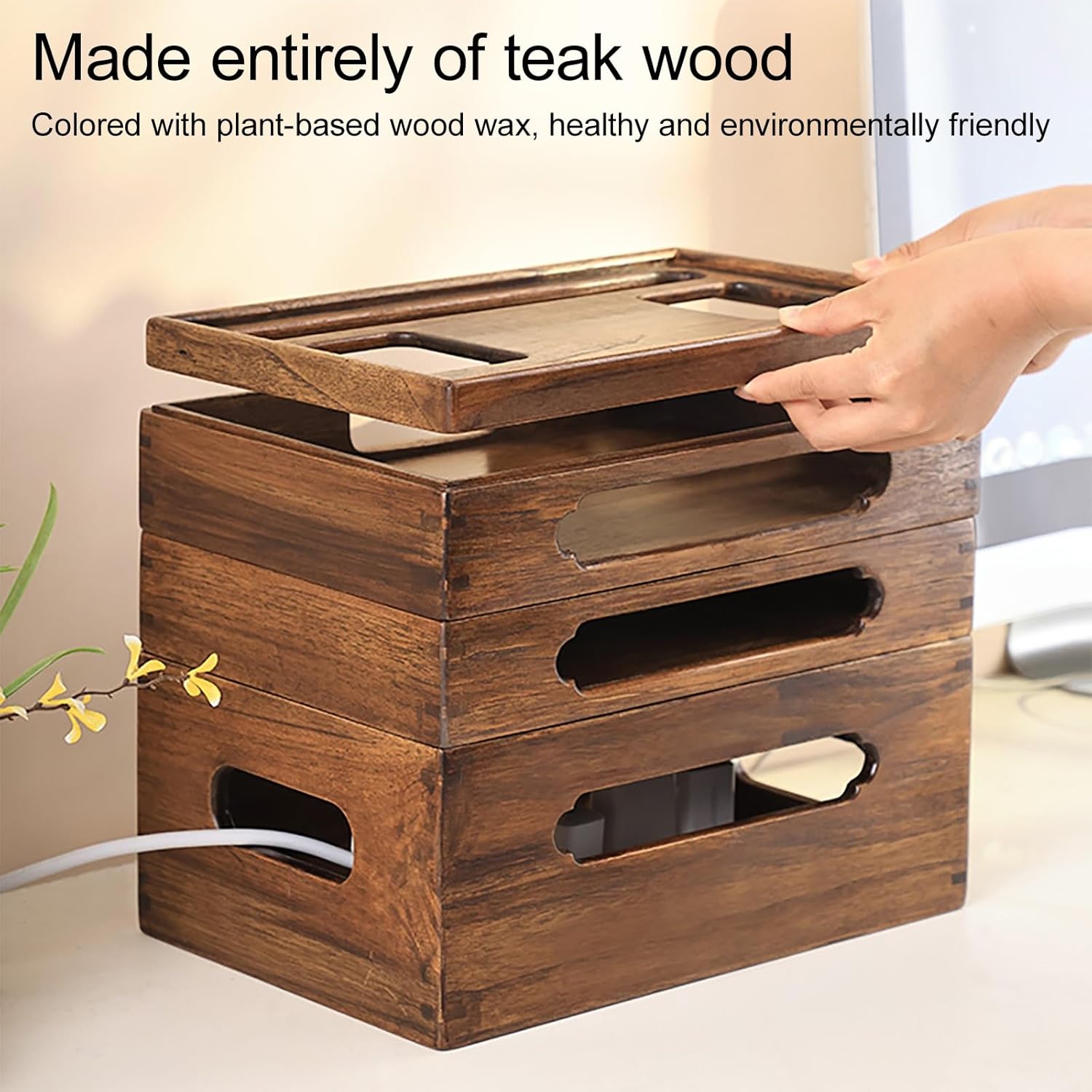 WiFi Router Storage Box Hider, Projector Shelf, Large Space Modem Cable Organizer, Rustic Home Organization Solution for Most Routers, Ideal for Home and Office Use(33.7*24*31cm/13.2*9.5*12.2in)