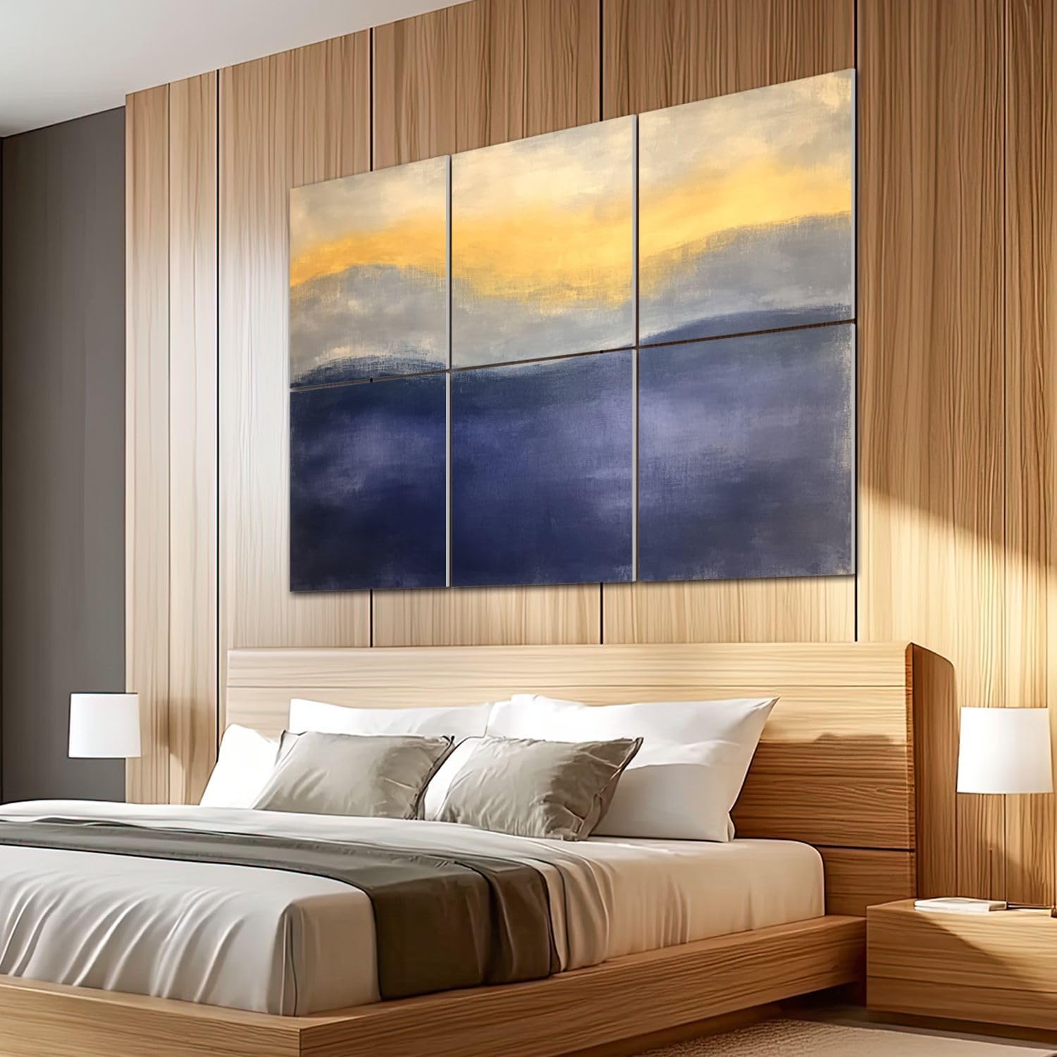 6 Pack Art Acoustic Panels Sound Absorbing Modern Style Abstract Hills Sunset Sky Ethereal Horizon Blended Colors Decorative Soundproof Wall Panels Self Adhesive for Recording Studios Office 72