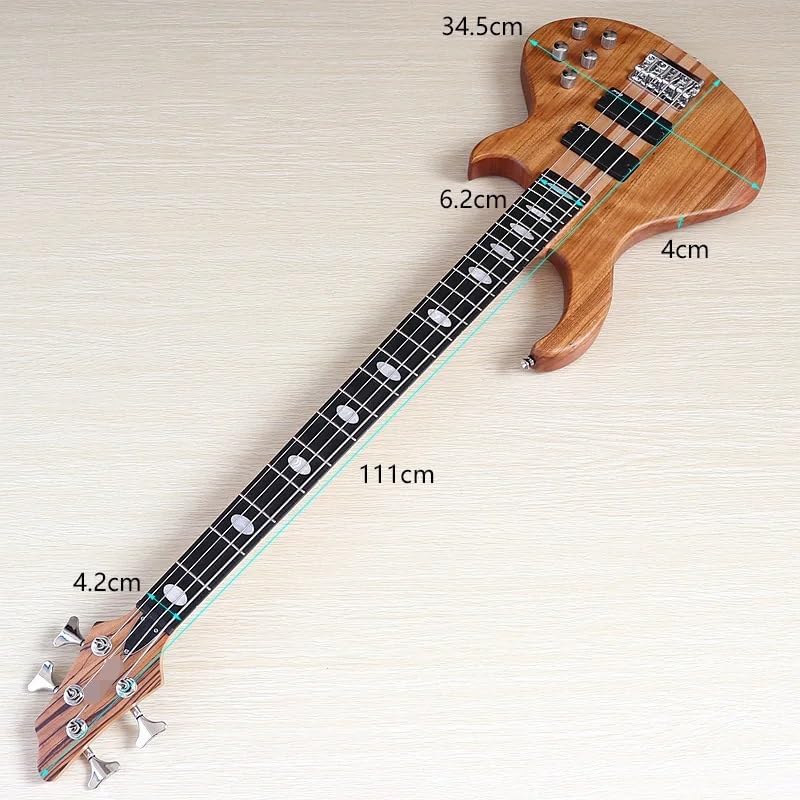 4-String Electric Bass Guitar, 43-Inch Full Size, Natural Matte Finish, Active 24-Fret Pickup System