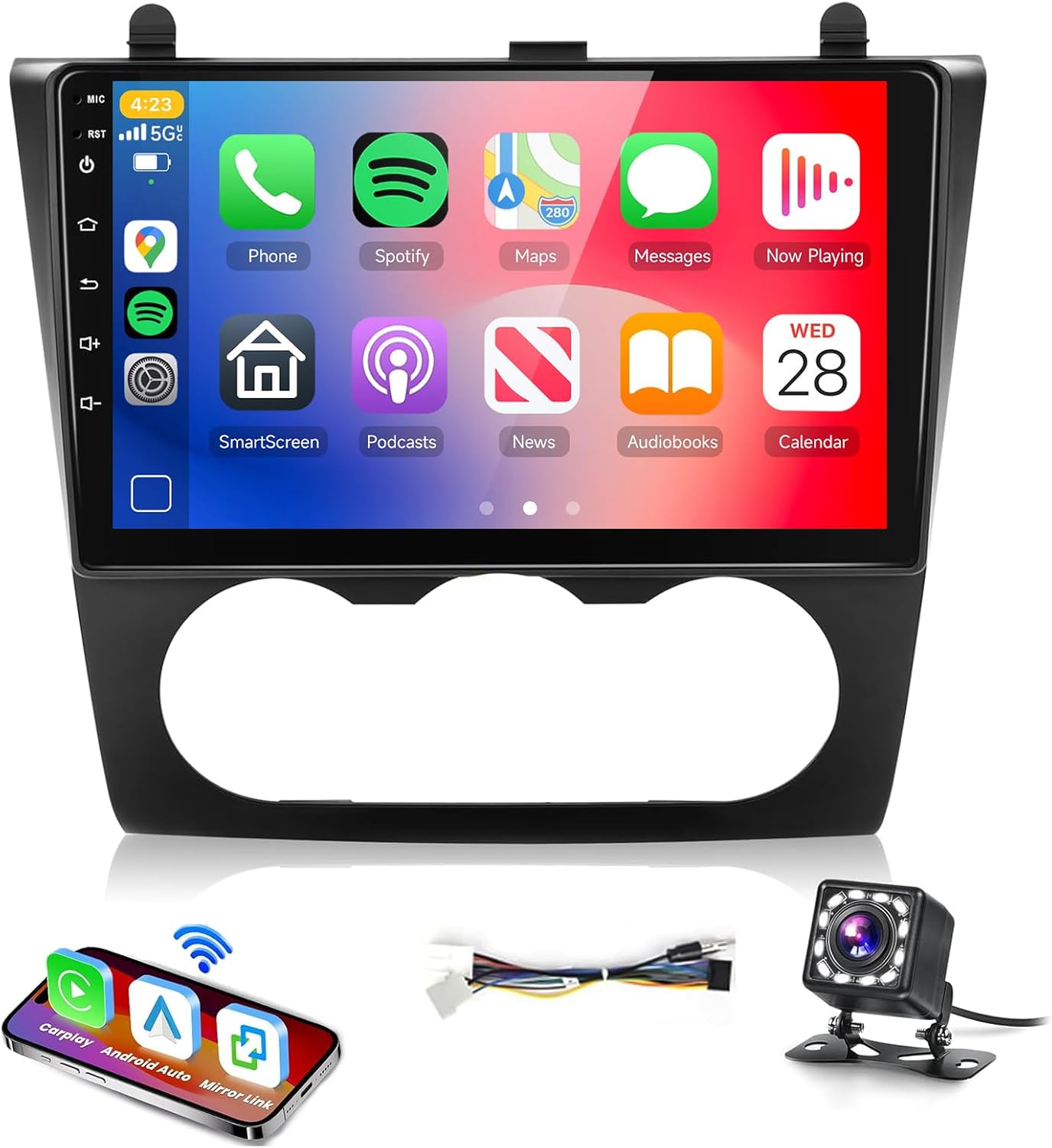 Podofo 32G Car Stereo Radio for Nissan Altima 2008 2009 2010 2011 2012 Wirless Carplay Android Auto 9 inch HD IPS Touch Screen Bluetooth GPS WiFi FM/RDS MirrorLink Backup Camera (for Manual A/C)