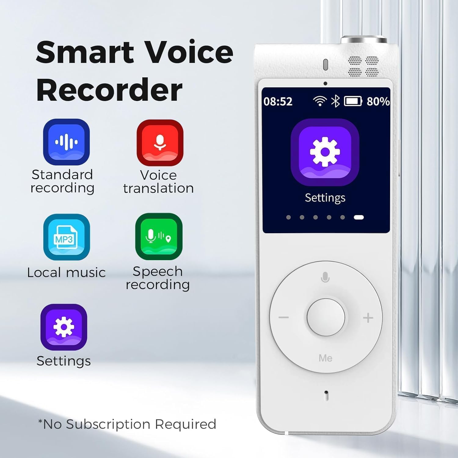 Digital Voice Recorder with Transcription to Text, Voice to Text Recorder with Voice Translation, Audio Recorder with Playback, Language Translator Device, No Subscription Needed, No Monthly fee