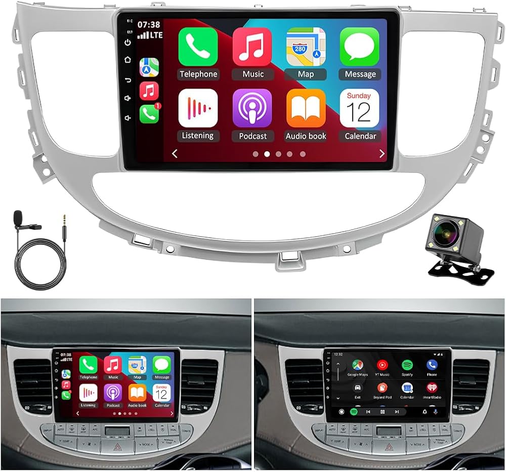 Android 13 Car Radio Stereo, 9'' Touch Screen Double Din Car Audio fit for Hyundai Genesis Sedan 2009-2014 with Carplay & Android Auto GPS WiFi Bluetooth Mirror Link Backup Camera Mic [2+32G]