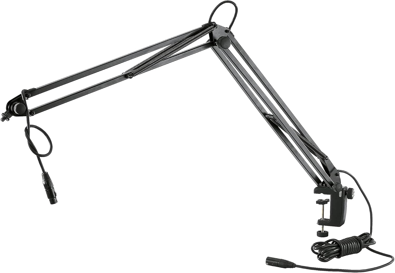 K&M König & Meyer 23850.311.55 Microphone Desk Boom Arm Stand | Thread Connector | Wide Table Clamp Range For Smooth Surfaces/Tubes | Mic Cable w/3 Pin XLR Plug Connector Incl. | German Made | Black
